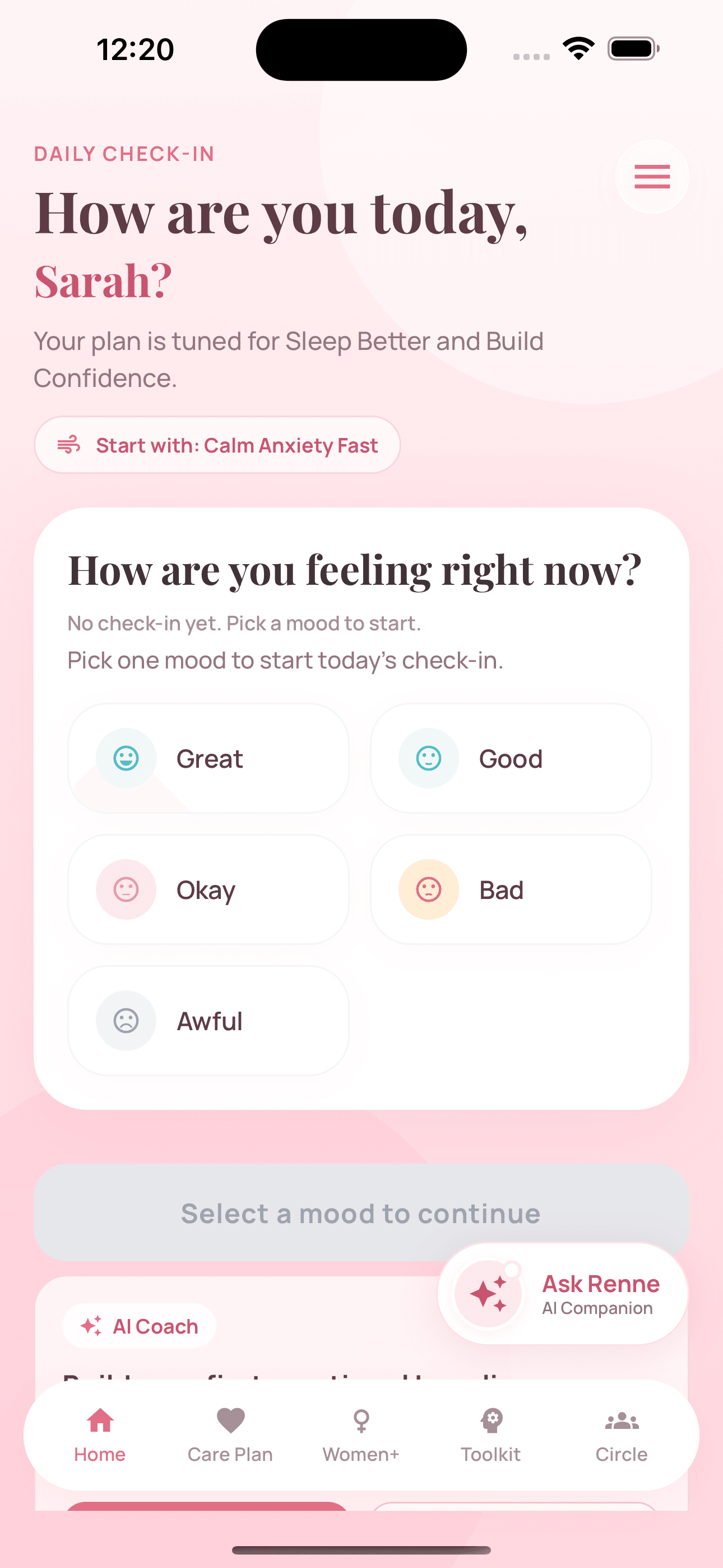 SereneMind App Interface